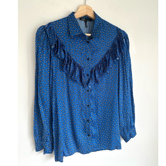 Maje Cilona Button Down Blouse Shirt in Blue - Picture 3 of 7